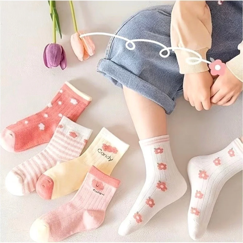Girls Polychrome Floral Spring Whimsical Socks 4-6 Durable Casual Pastel 5 Pairs